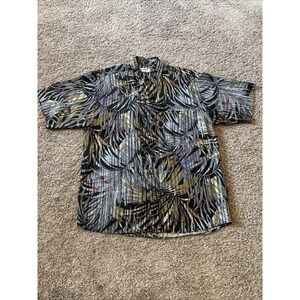 Vintage Summa Silk Shirt Men Medium Aztec Print 100% Silk Short Sleeve Button Up